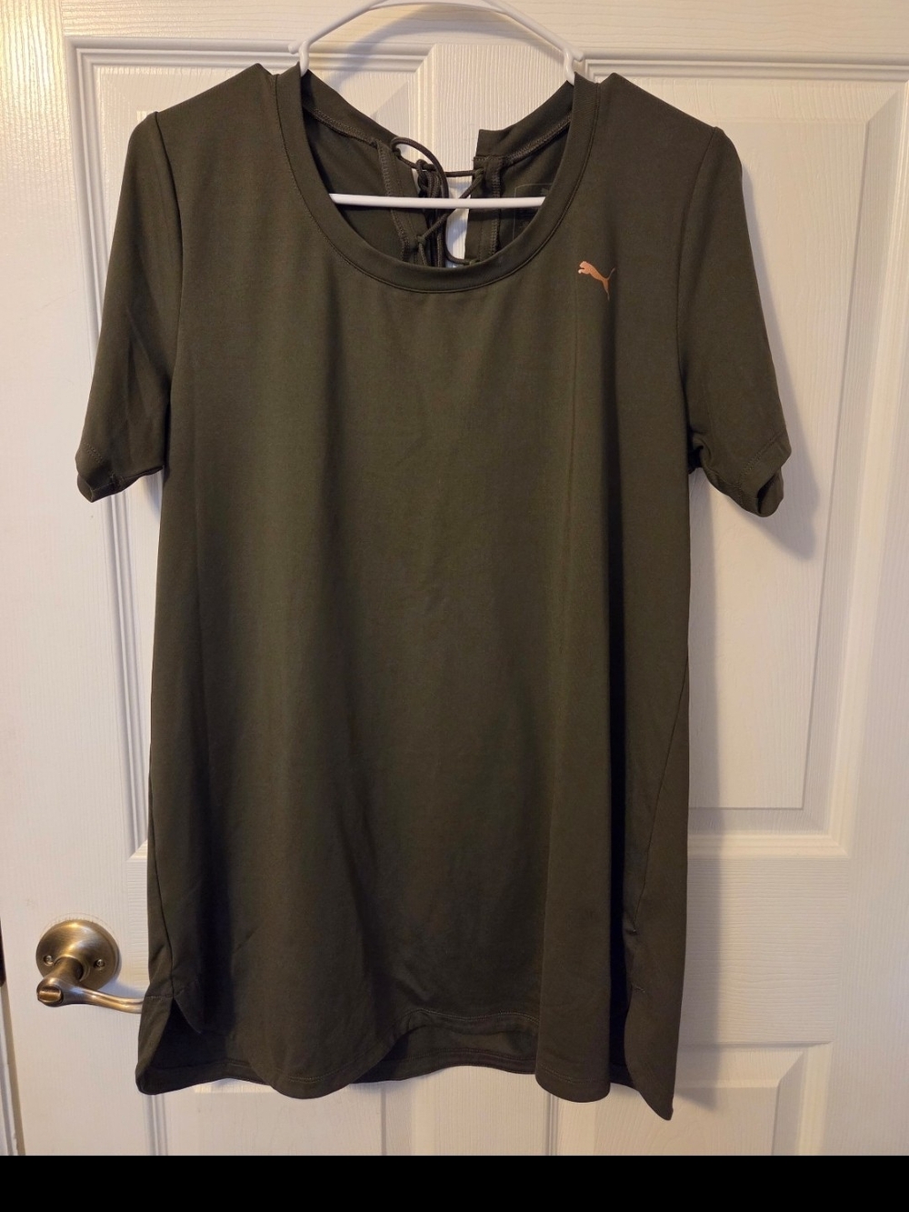 Puma Olive Green Short Sleeve Crewneck Dress with Rose Gold Logo